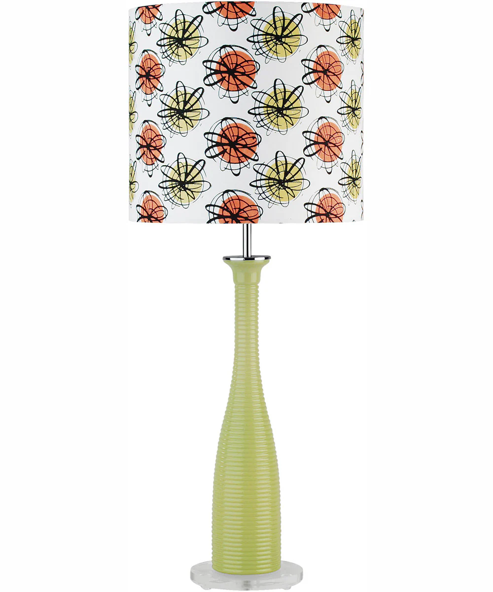 Fantah 1-Light Table Lamp Green Glass Body/Color Printed Shade