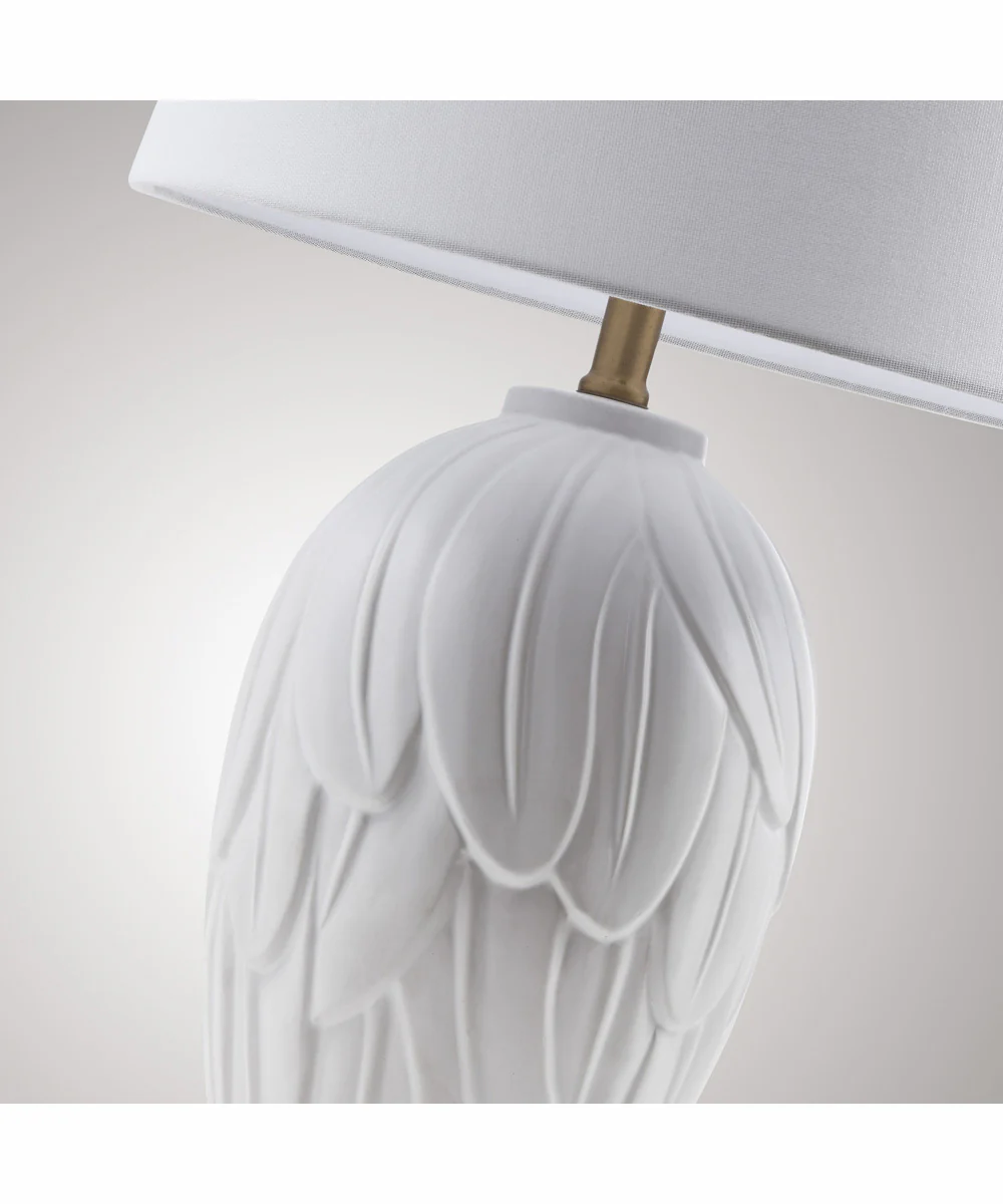 Farida 1-Light Table Lamp Antique Brass/White Ceramichrome/ White Fabric Shade - Image 2