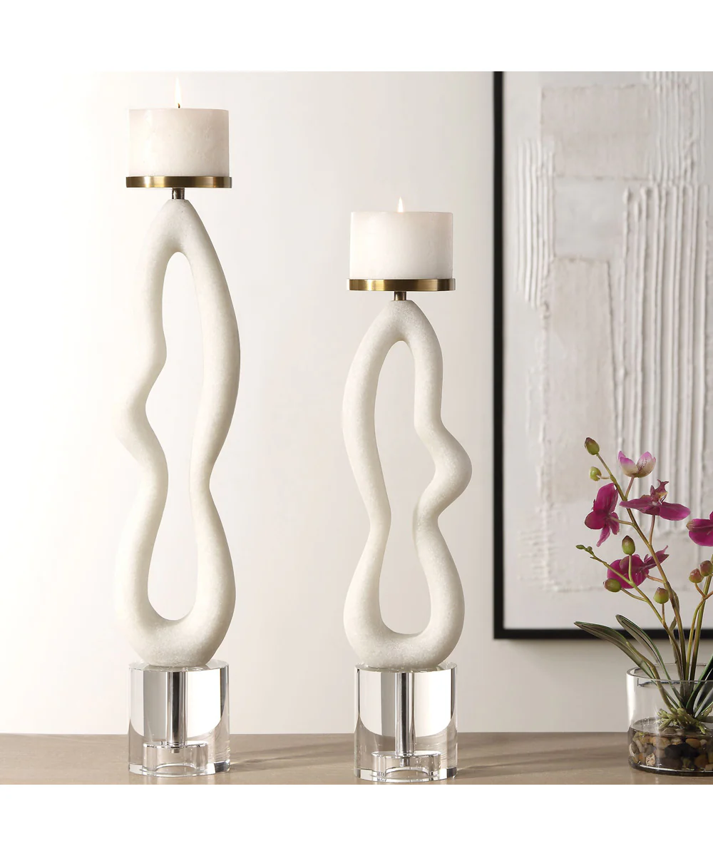 Feamelo Ivory Stone Candleholders, Set of 2 - Image 2