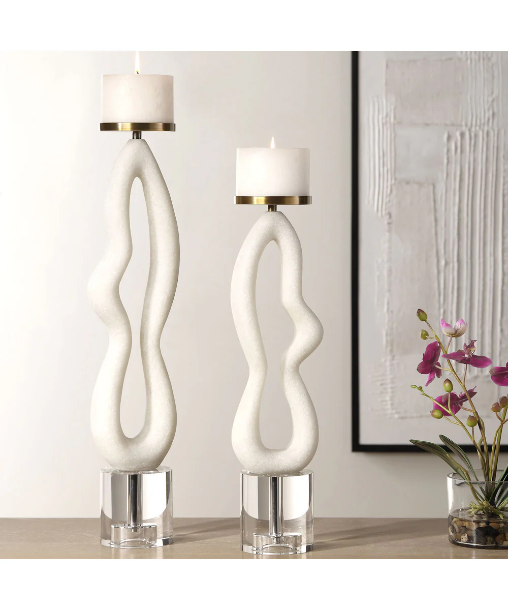Feamelo Ivory Stone Candleholders, Set of 2 - Image 3