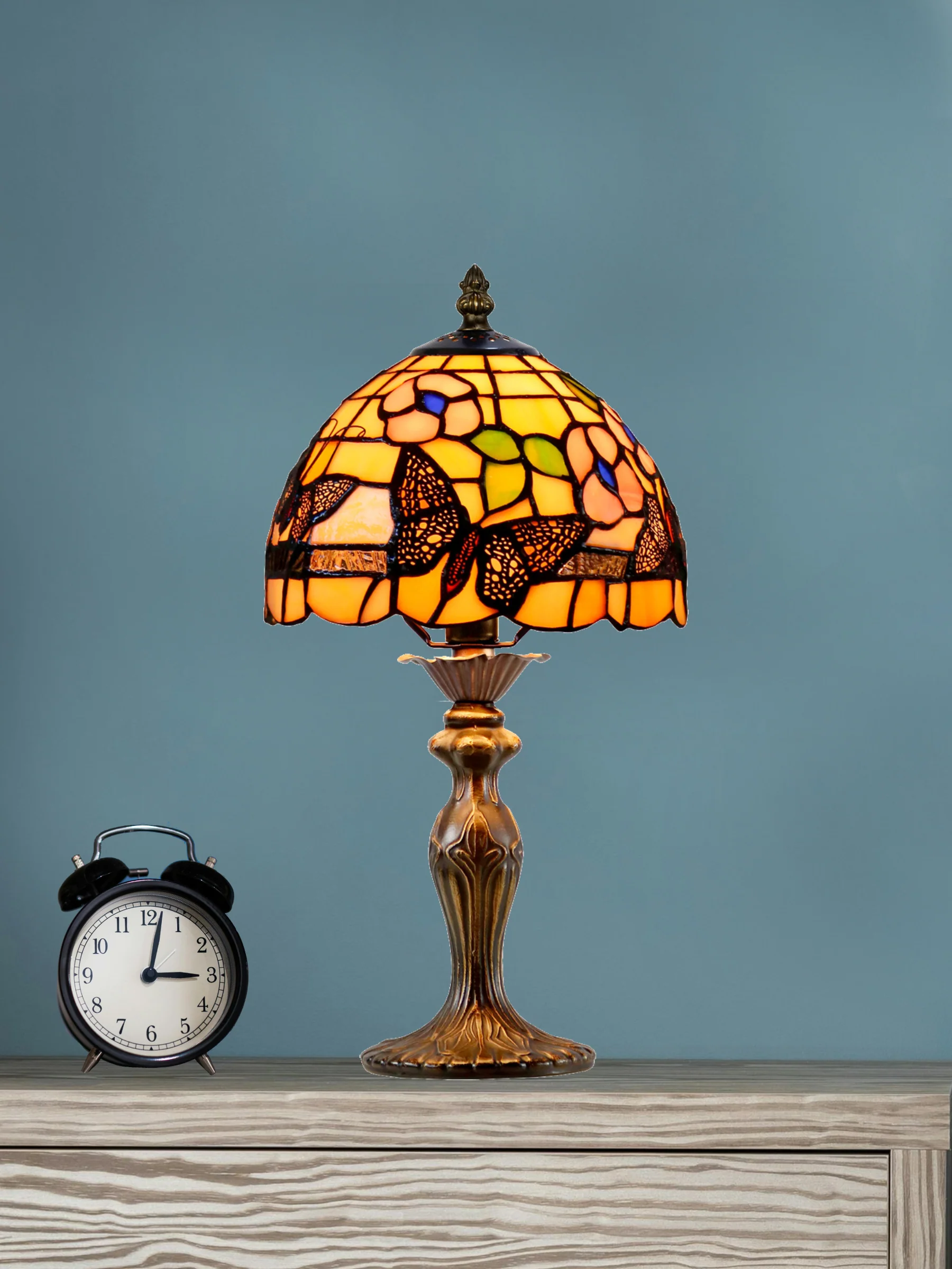 Ferndell Butterfly 14.25 Inch Tall Handmade Tiffany Accent Lamp