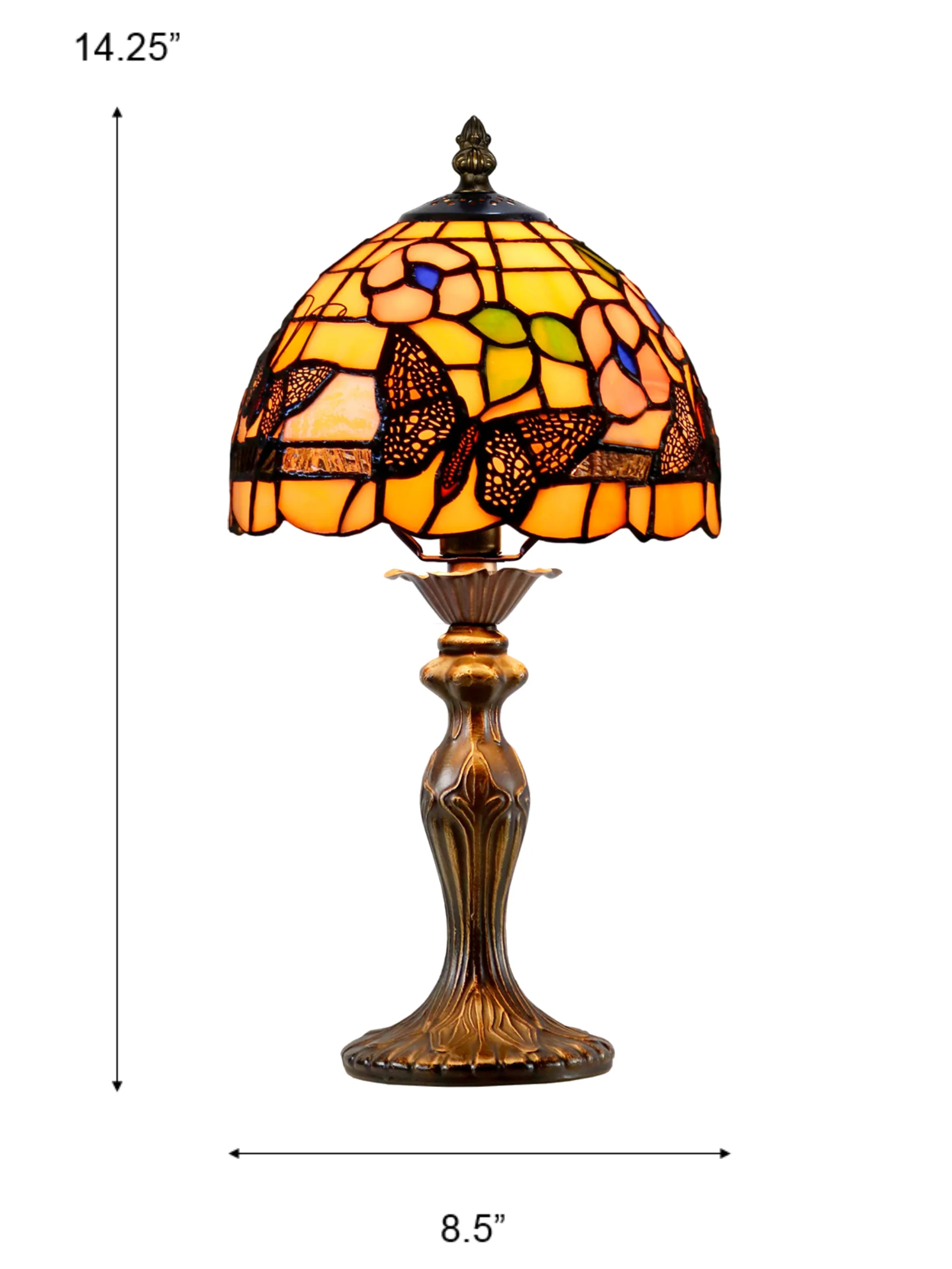 Ferndell Butterfly 14.25 Inch Tall Handmade Tiffany Accent Lamp - Image 2