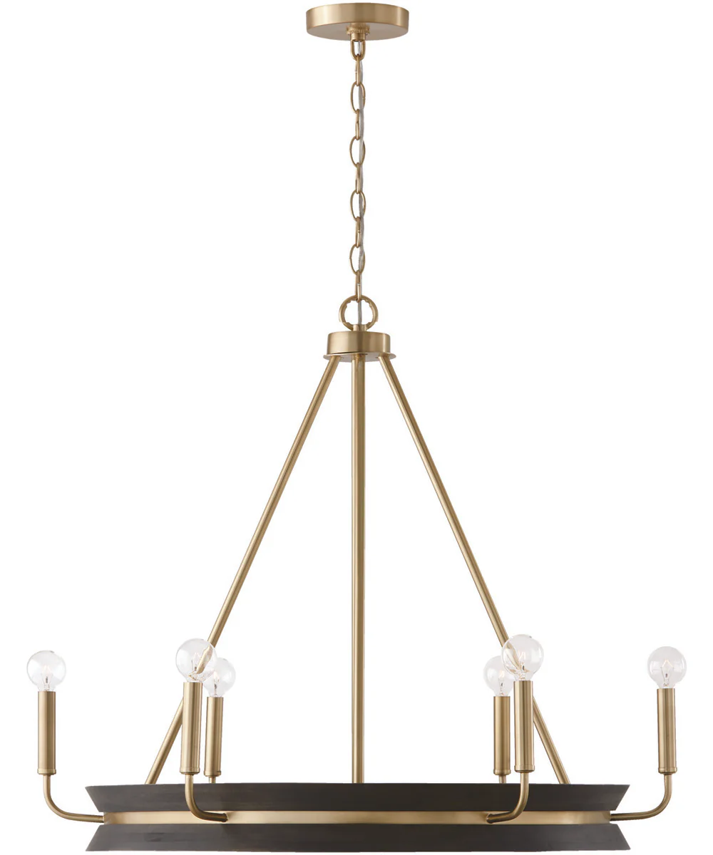 Finn 6-Light Chandelier Black Stain and Matte Brass