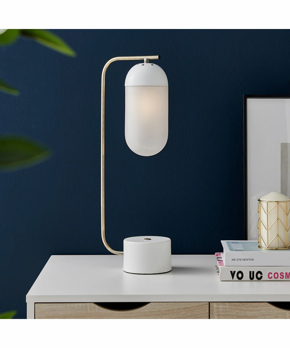 Firefly 1-Light Table Lamp Antique Brass/White/Frost Glass Shade - Image 3
