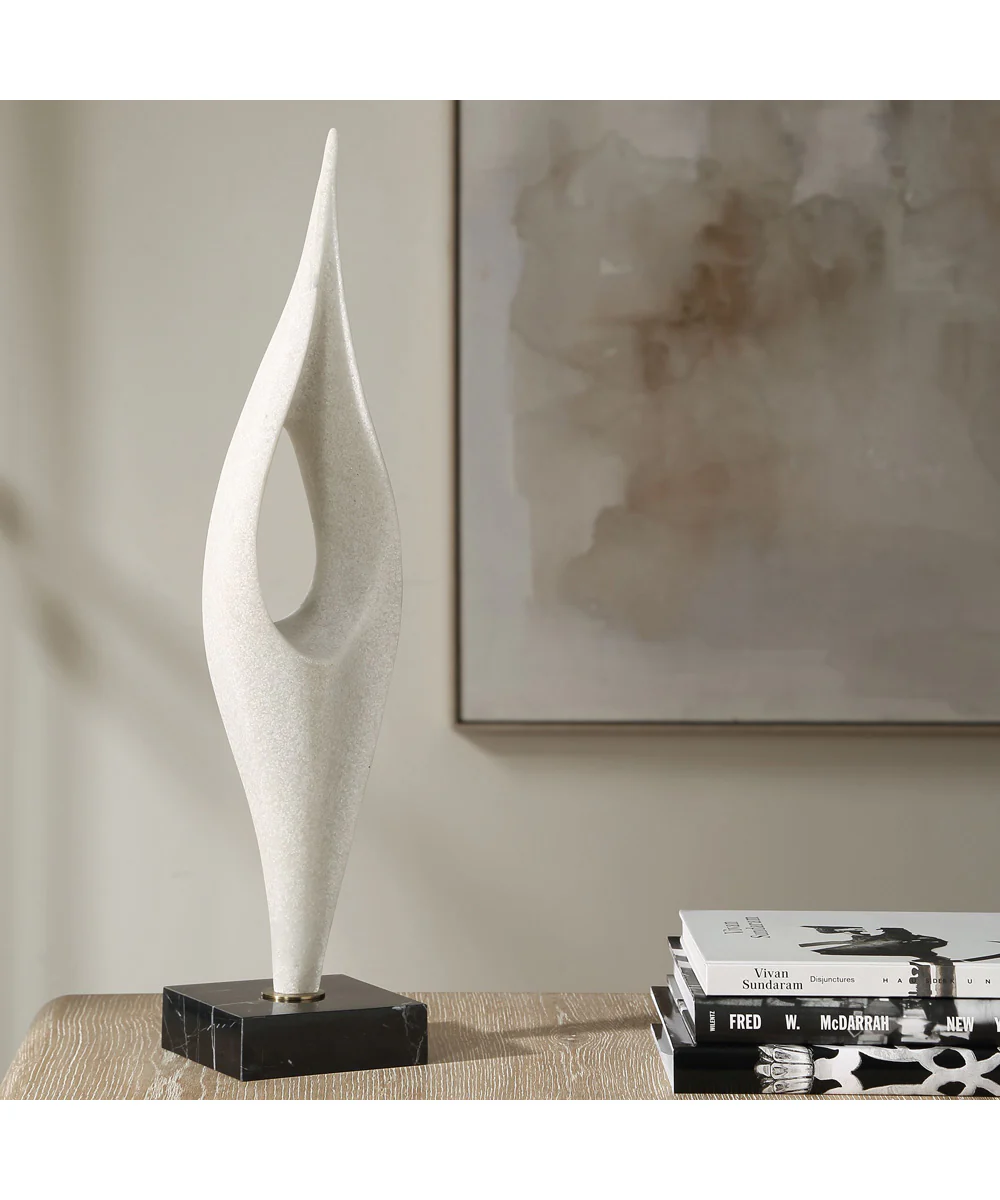 Fluid Drop White Stone Sculpture - Image 2