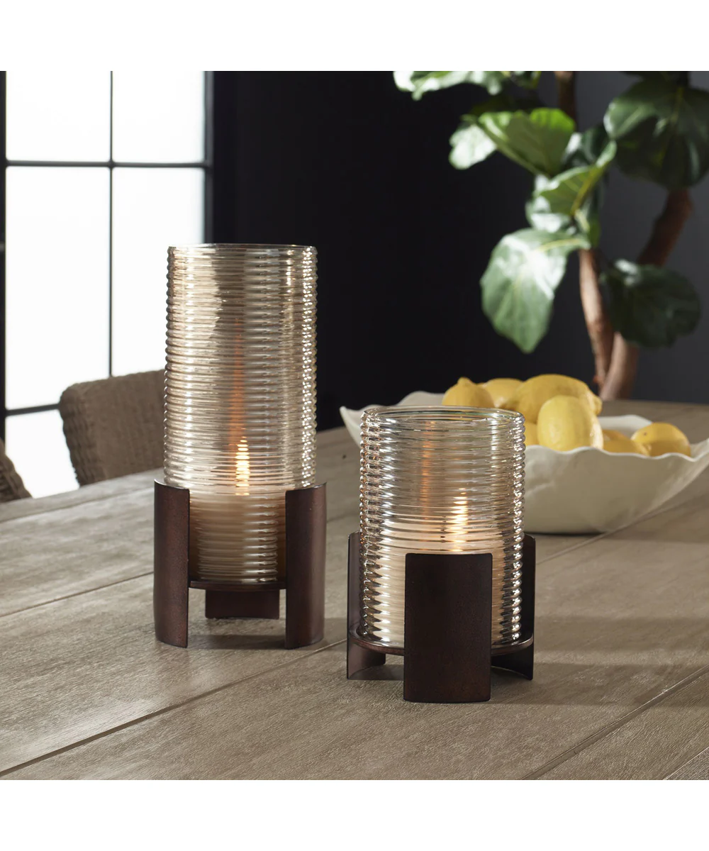 Fluted Fire Cylinder Candleholders Set of 2 - Image 2