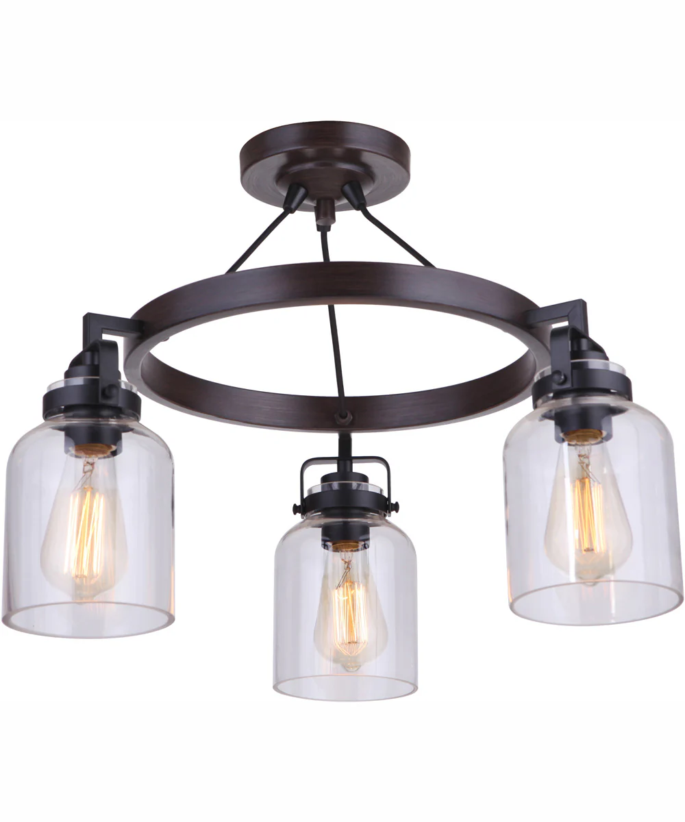 Foxwood 3-Light Semi Flush Flat Black/Dark Teak - Image 2