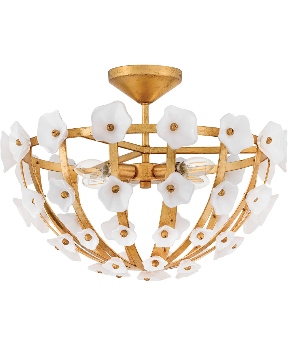 Azalea 4-Light Medium Semi-Flush Mount in Distressed Brass - Image 2