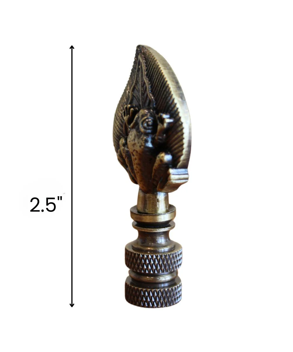 Frog-on-Lily-Pad Lamp Finial Antique Brass, 2.4"h - Image 4