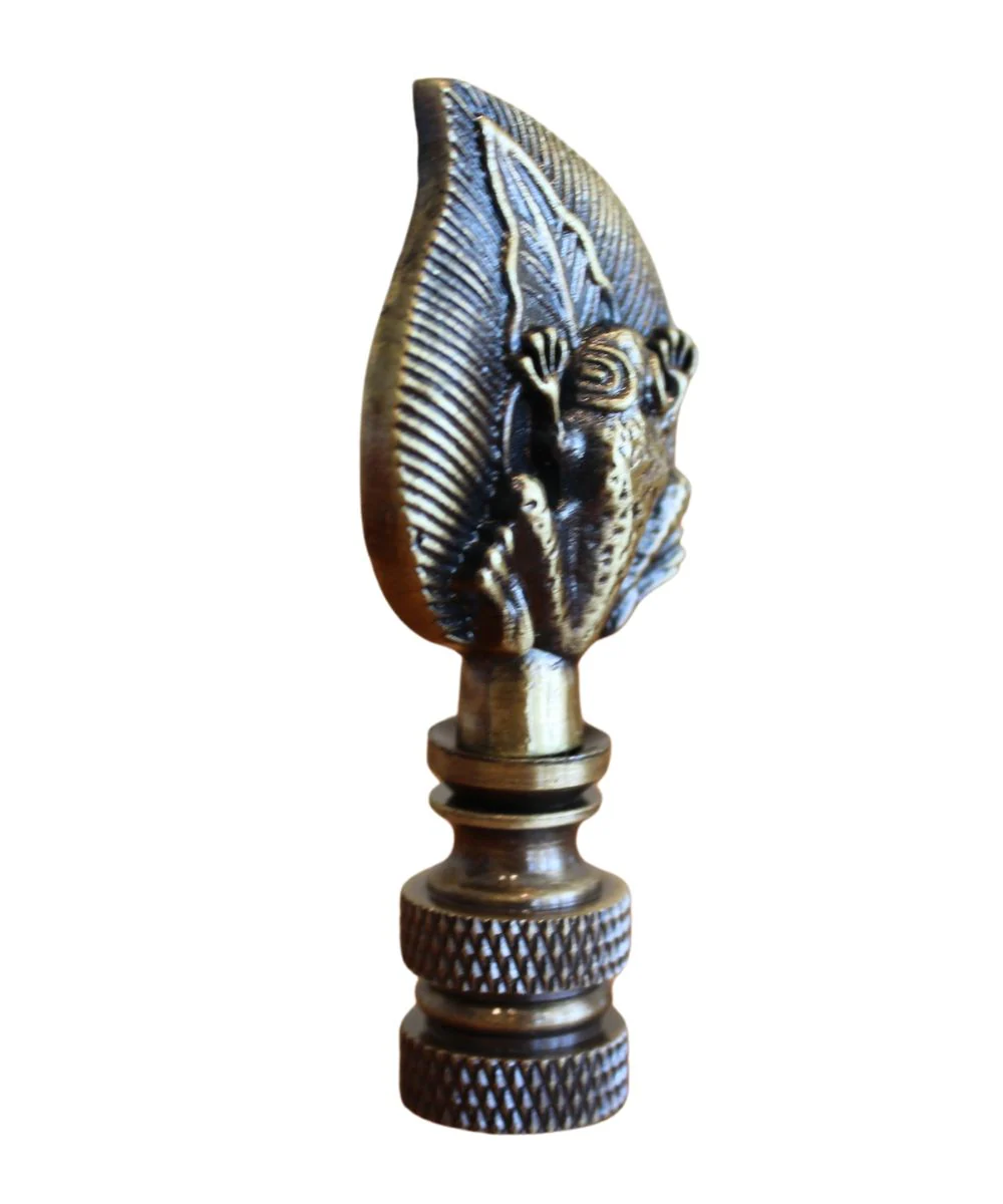 Frog-on-Lily-Pad Lamp Finial Antique Brass, 2.4"h - Image 5