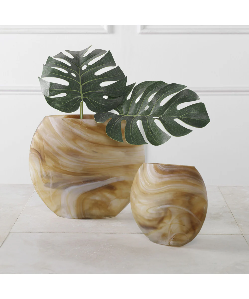 Fusion Swirled Caramel & Ivory Vases, Set of 2 - Image 2