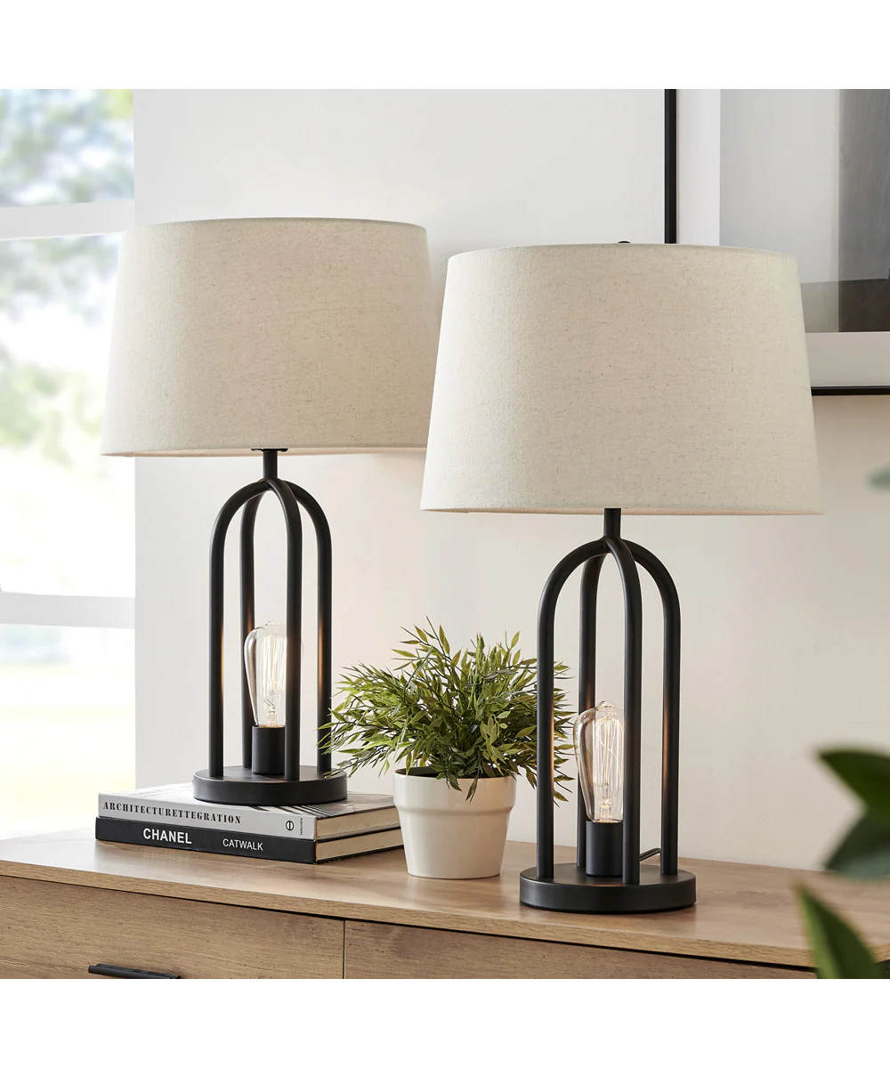 Galina 1-Light 2 Pack-Table Lamp With N.Light Black/Oatmeal Shade - Image 3