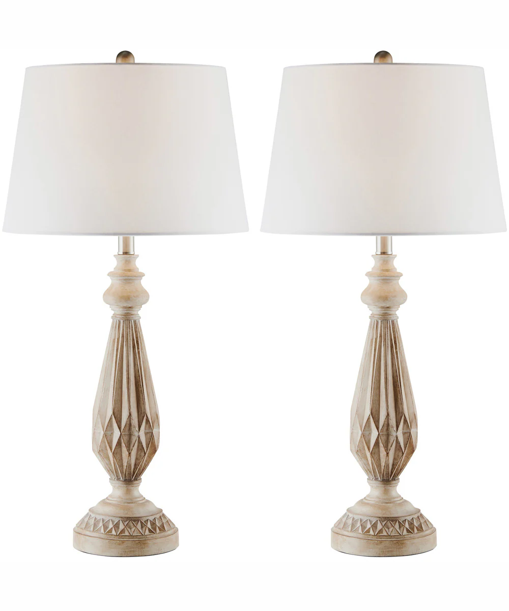Garo 1-Light 2 Pack-Table Lamp Brushed Wood Finished/White Linen