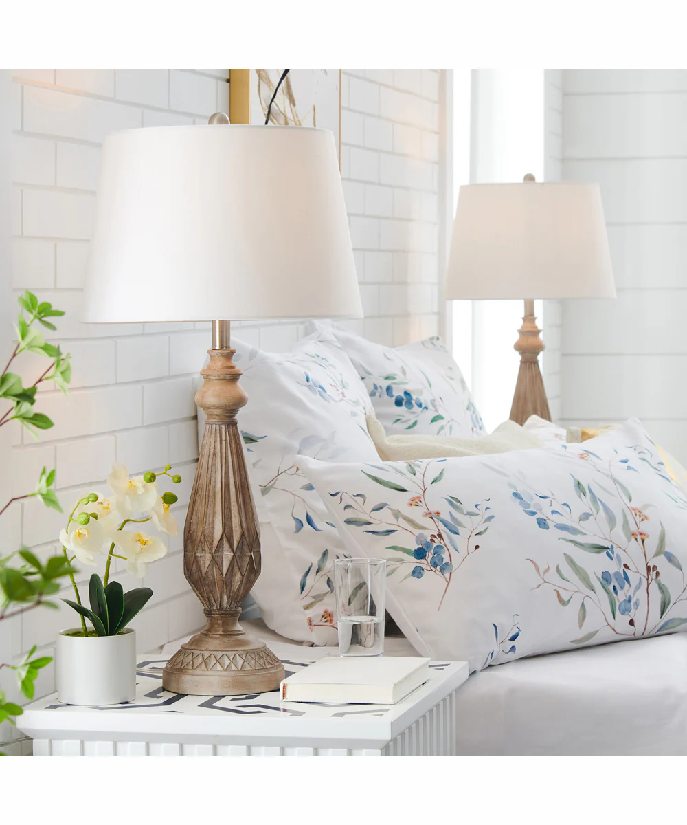 Garo 1-Light 2 Pack-Table Lamp Brushed Wood Finished/White Linen - Image 3