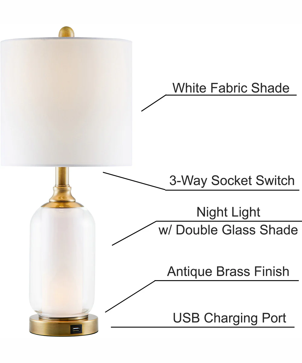 Garton 1-Light 2 Pack-Table Lamp With Nite Antique Brass/White Shade - Image 6