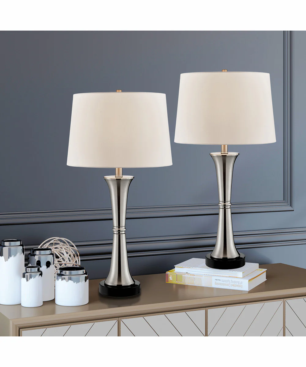Gavino 2-Light 2 Pack-Table Lamp Brushed Nickel/Black/Fabric Shade With Usb - Image 10