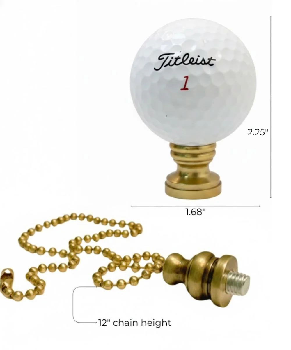 Golf Ball Ceiling Fan Pull, 2.25"h with 12" Polished Brass Chain - Image 3