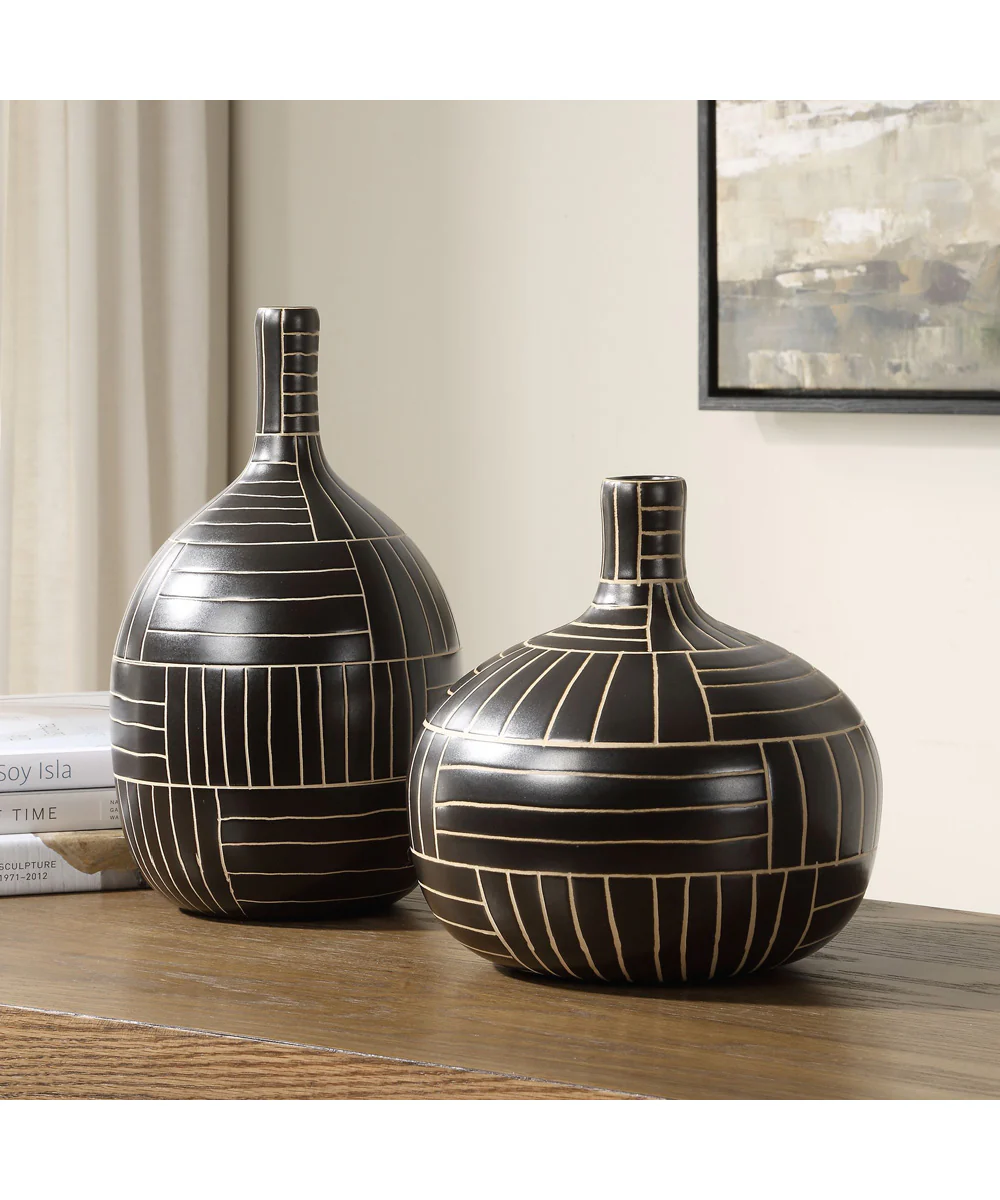 Graphite Stride Geometric Vases Set of 2 - Image 3