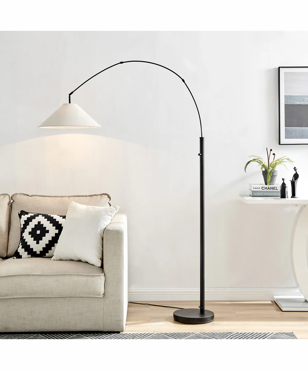 Hadas 1-Light Arch Lamp Black/Fabric Shade - Image 3