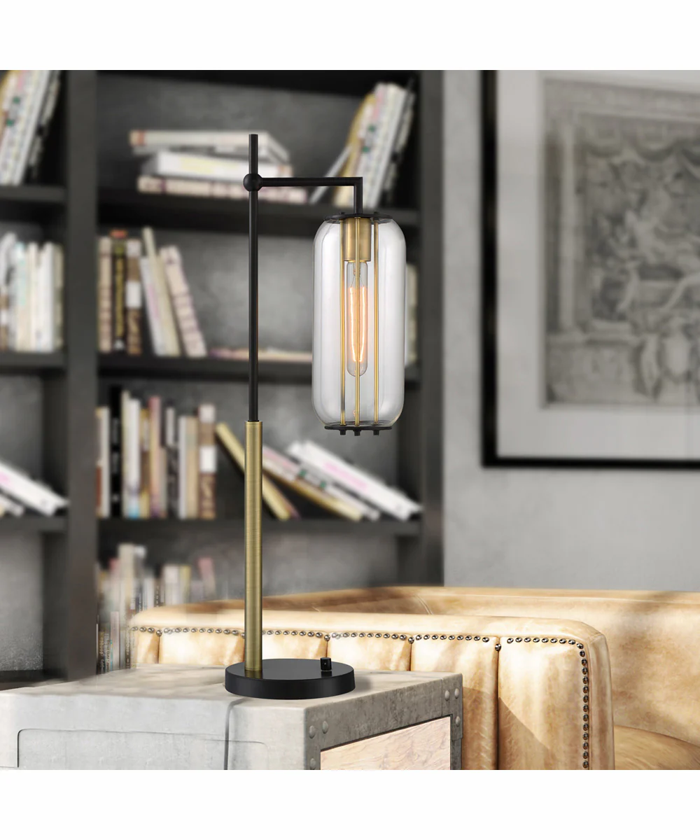 Hagen 1-Light Table Lamp Black/Antique Brass/Clear Glass Shade - Image 3