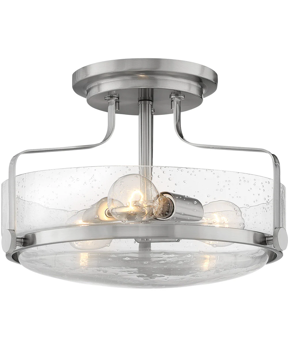 Harper 3-Light Medium Semi-Flush Mount in Brushed Nickel with Clear Seedy glass