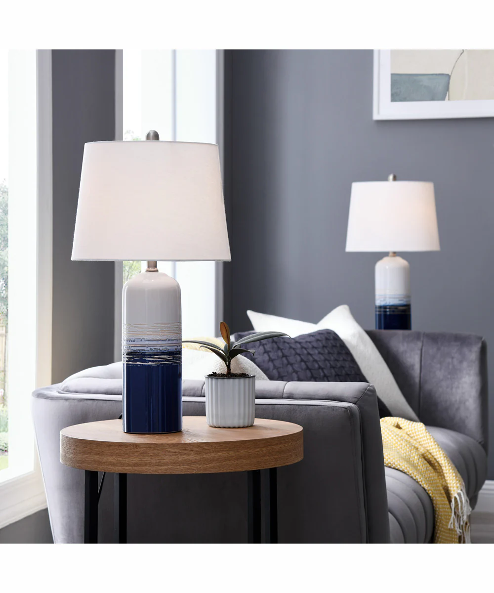 Heaton 1-Light 2 Pack-Table Lamp Ceramichrome/ White Linen Shade - Image 3
