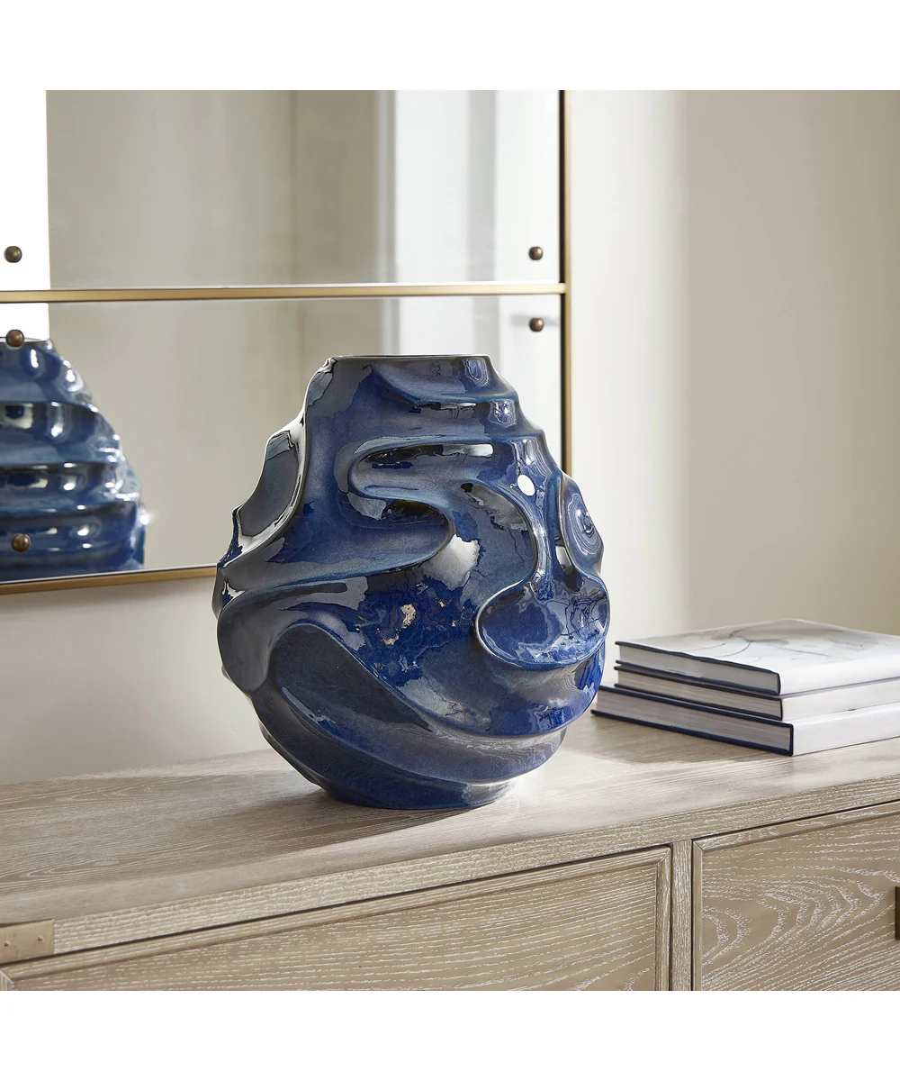 Helix Swirl Blue Outdoor Vase - Image 2