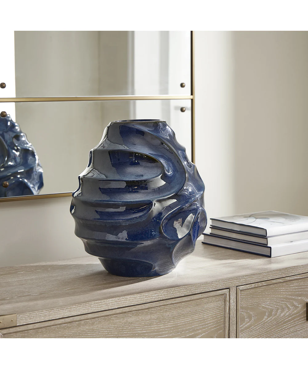 Helix Swirl Blue Outdoor Vase - Image 3