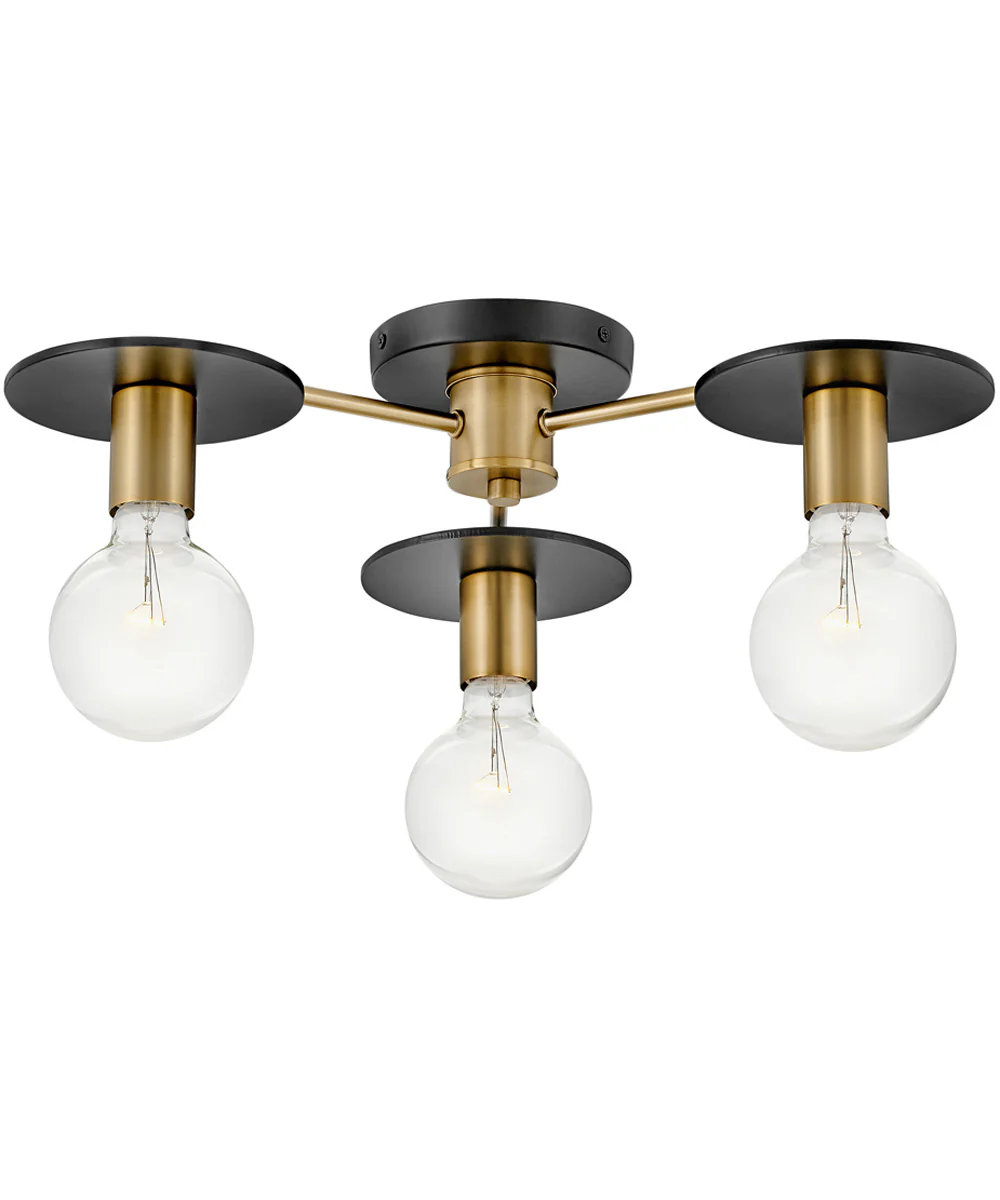 Bobbie 3-Light Medium Three Light Semi-Flush Mount in Lacquered Brass - Image 2