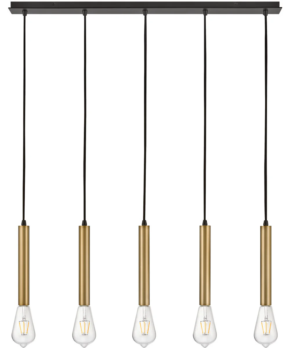 Bobbie 5-Light Large Five Light Linear Chandelier in Lacquered Brass - Image 4