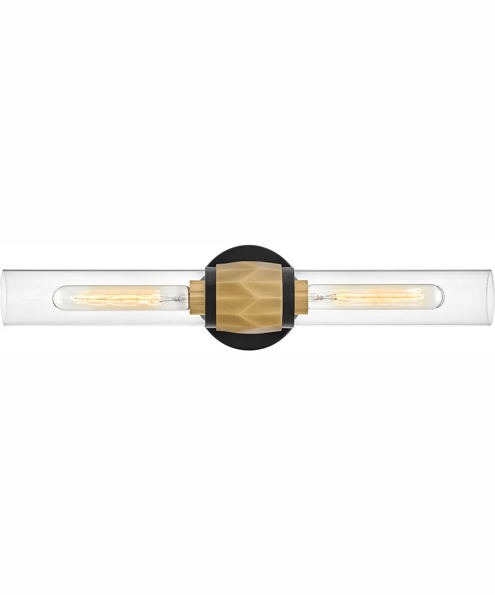Ellison 2-Light Two Light Vanity in Black with Heritage Brass accents