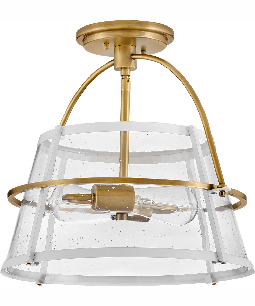 Tournon 2-Light Medium Semi-Flush Mount in Heritage Brass with Polished White Accents - Image 2