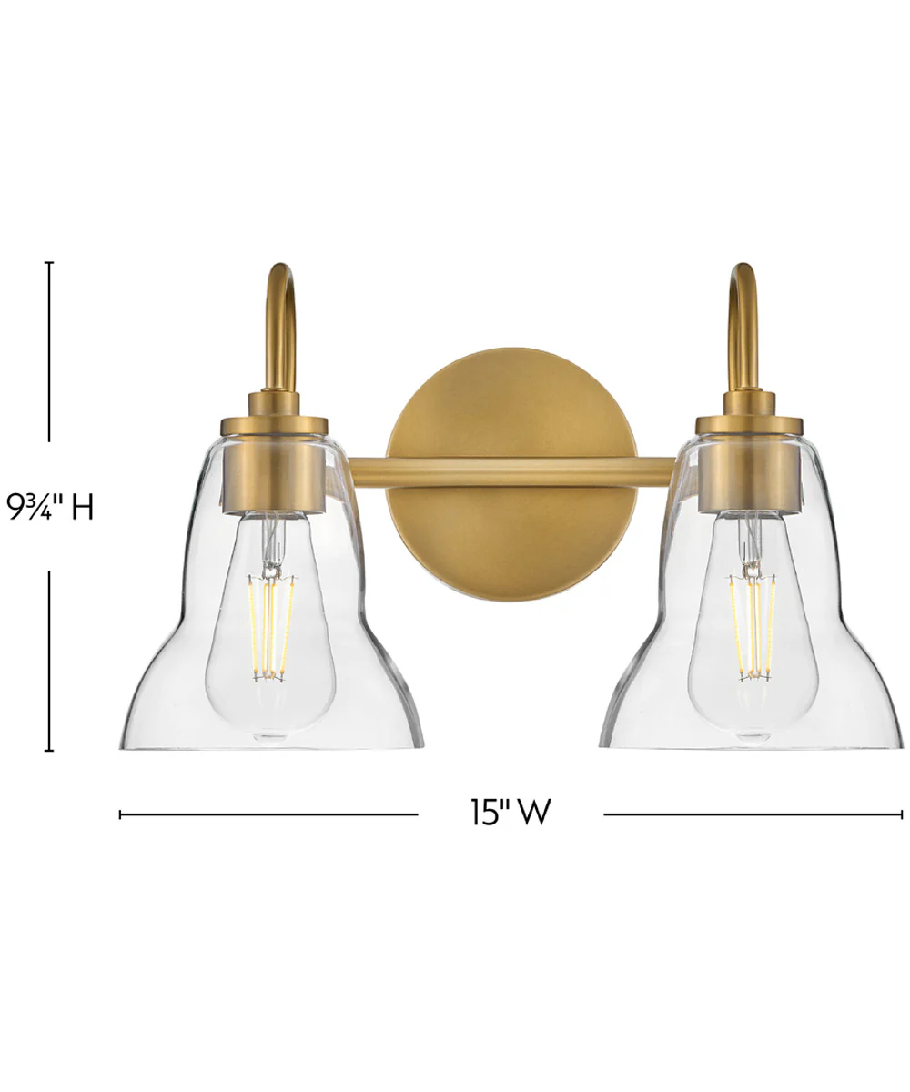 Vera 2-Light Small Two Light Vanity in Lacquered Brass - Image 2