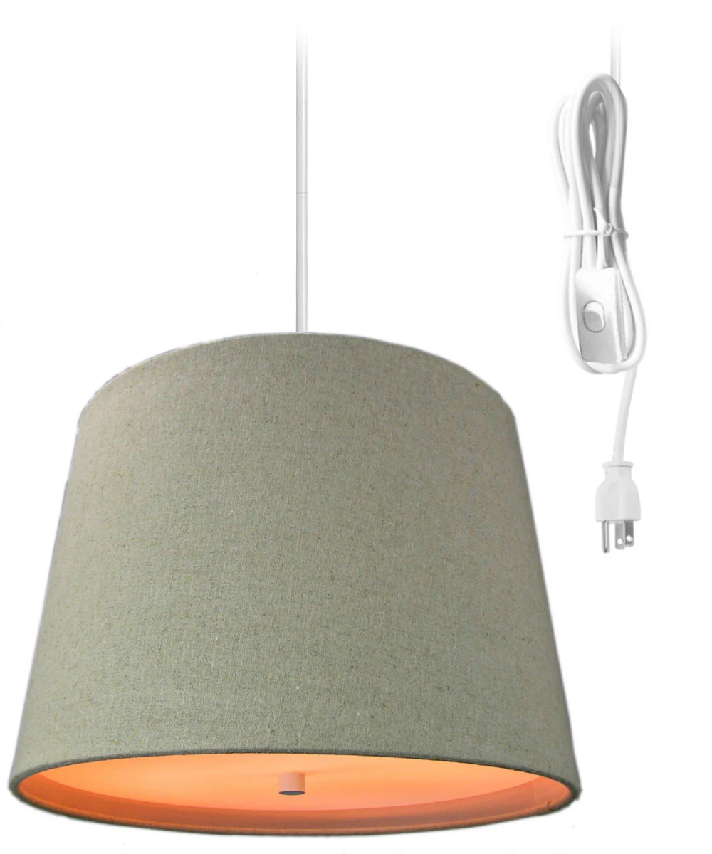 14"W 2 Light Swag Plug-In Pendant Sand Linen with Diffuser White Cord