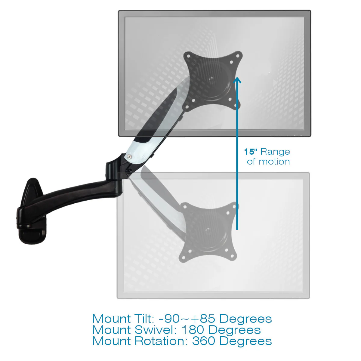 Sit-Stand Wall Mount Monitor Arm: Extended Single Screen White - Image 3