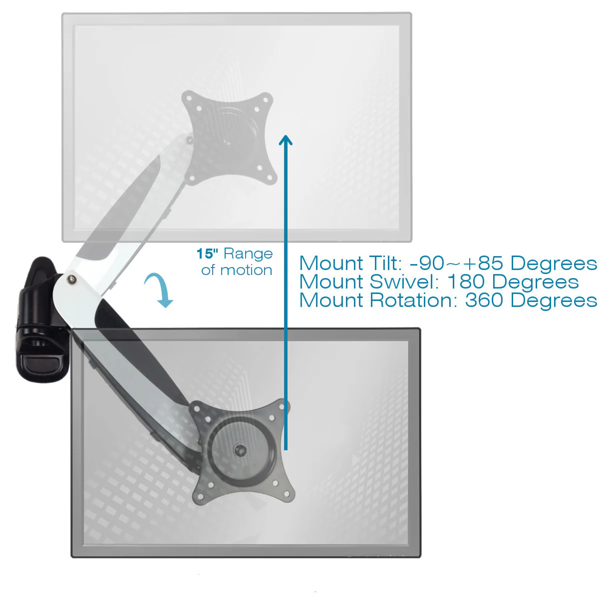Sit-Stand Wall Mount Monitor Arm: Standard Single Screen White - Image 3