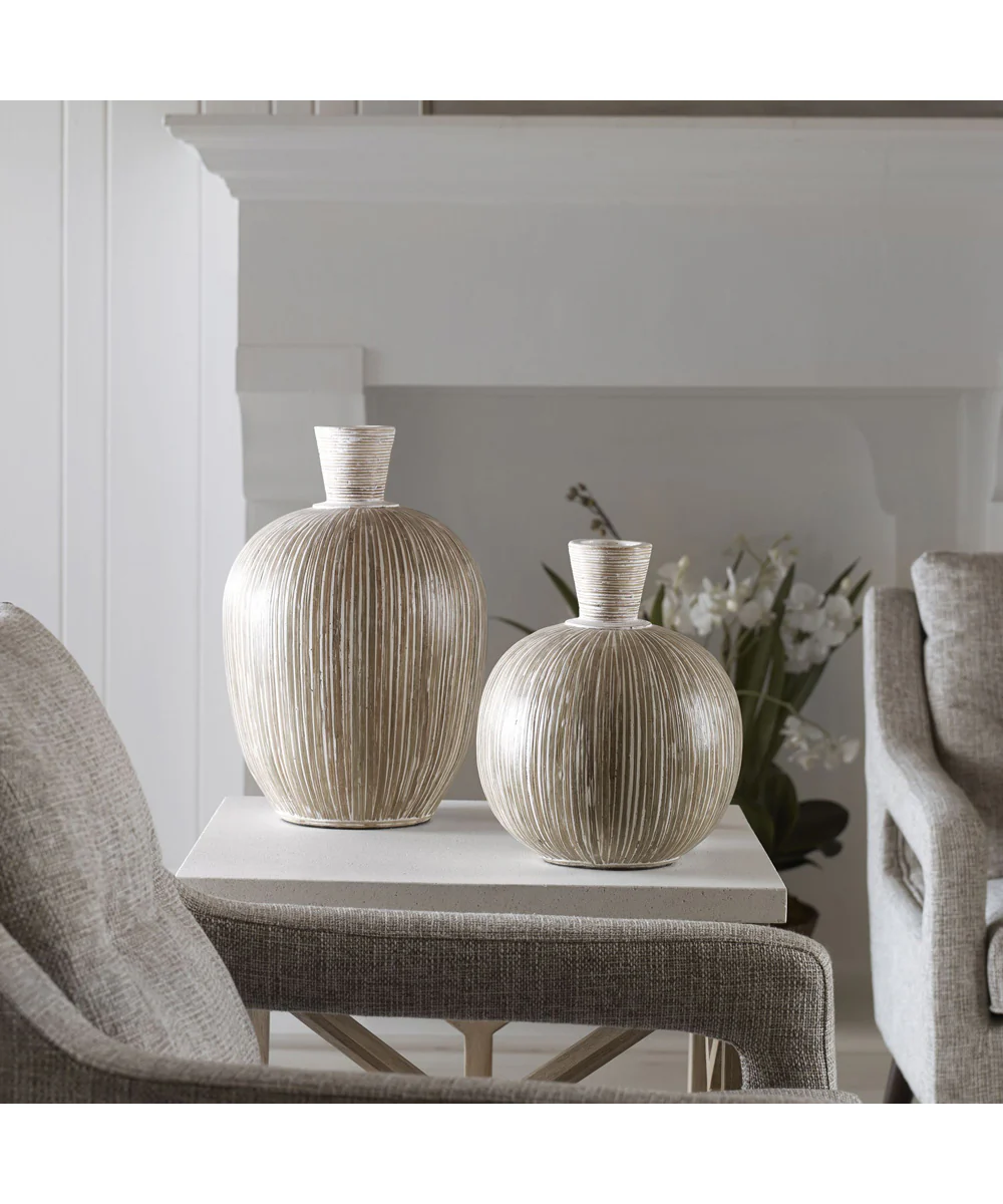 Islander White Washed Vases, Set of 2 - Image 2