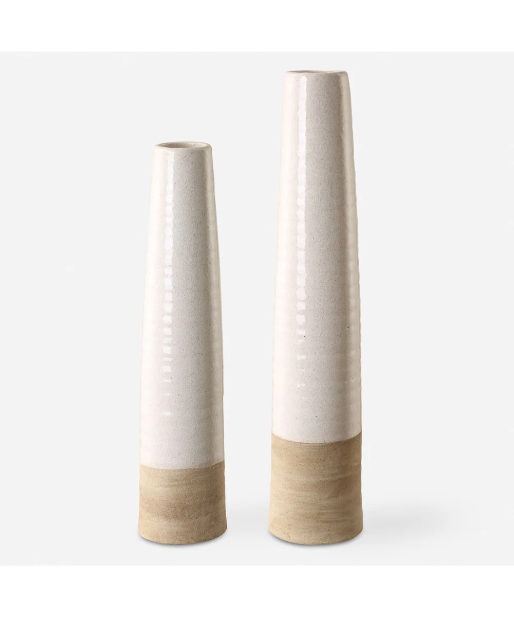 Ivory Sands Ceramic Vases, Set of 2
