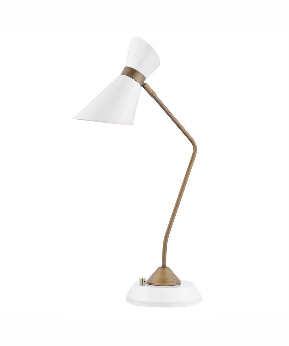 Jared 1-Light Desk/Table Lamp Ab Finished/White/Metal Shade