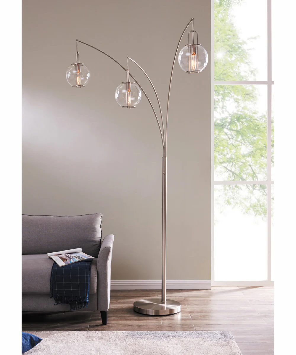 Kaira 3-Light 3-Light Arch Lamp Brushed Nickel/Clear Glass Shade - Image 3
