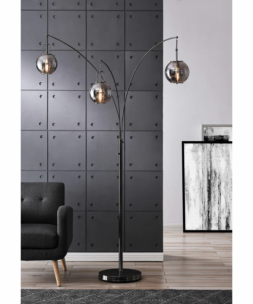 Kaira 3-Light 3-Light Arch Lamp G/Smoke Glass Shade - Image 3