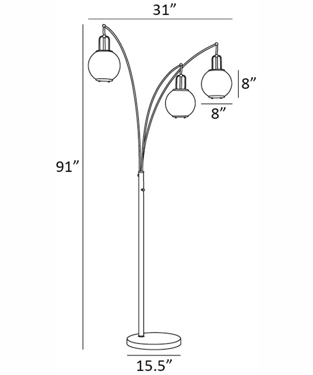 Kaira 3-Light 3-Light Arch Lamp G/Smoke Glass Shade - Image 4