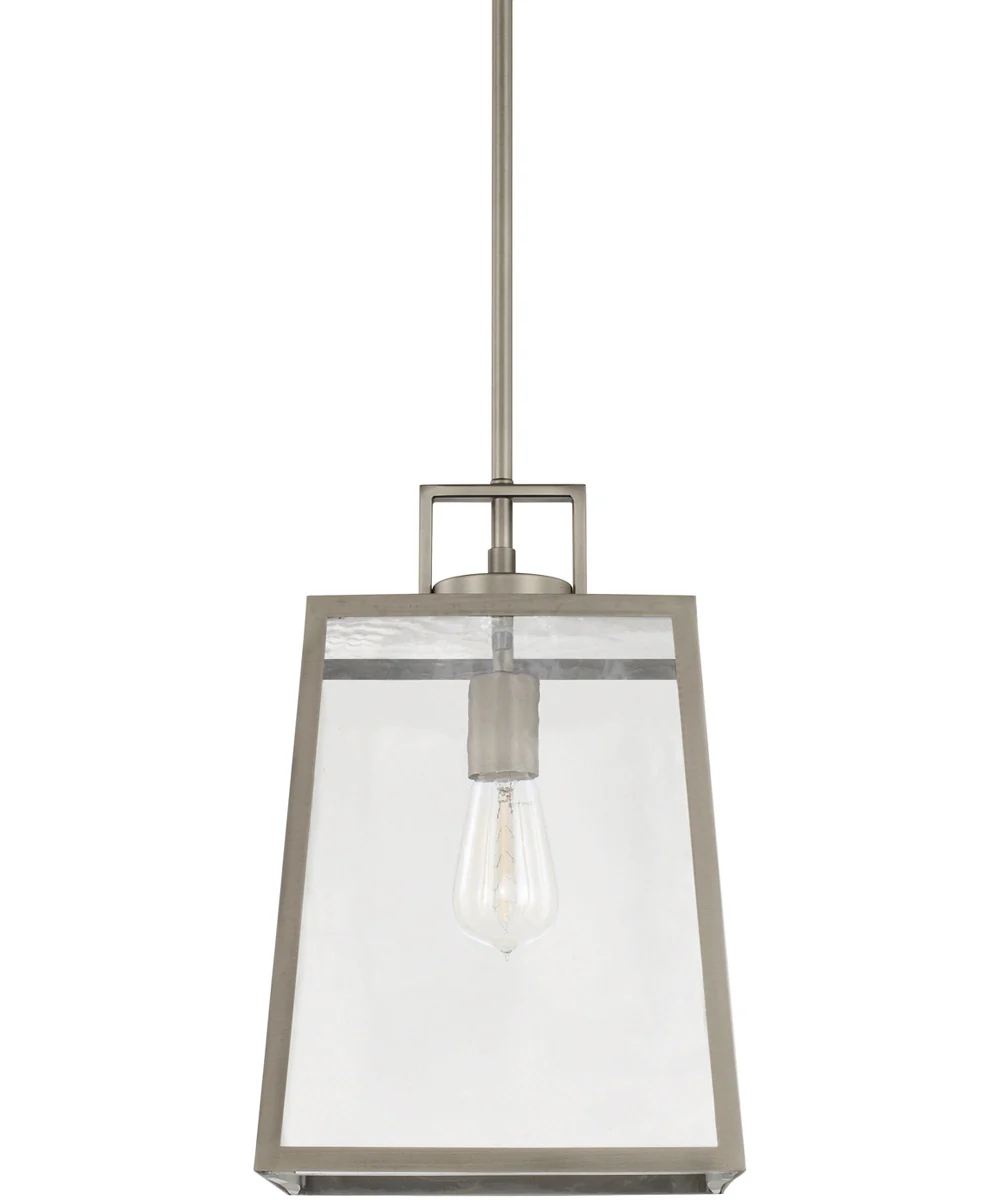 Kenner 1-Light Pendant In Antique Nickel With Clear Rain Glass