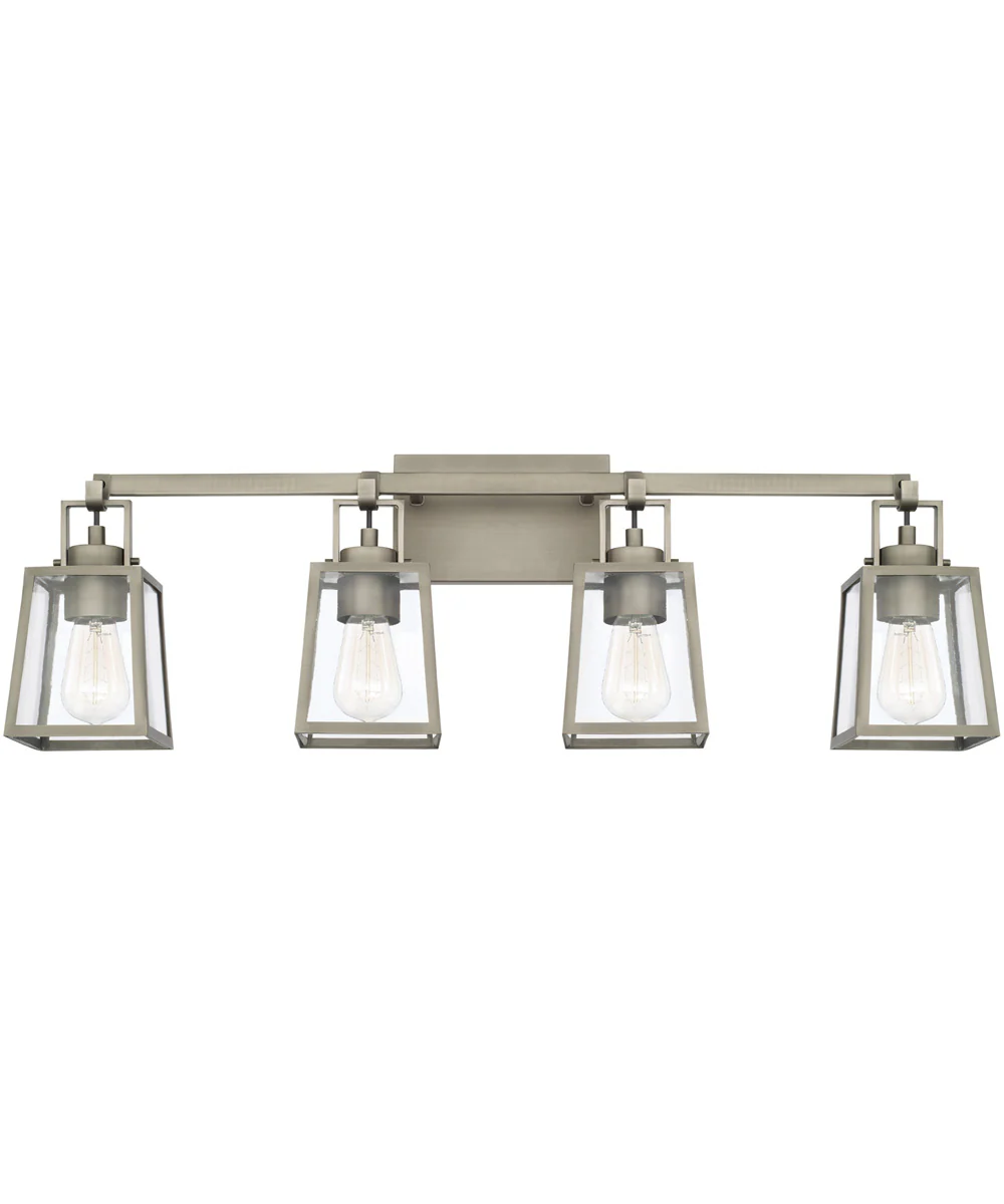 Kenner 4-Light Vanity In Antique Nickel With Clear Rain Glass