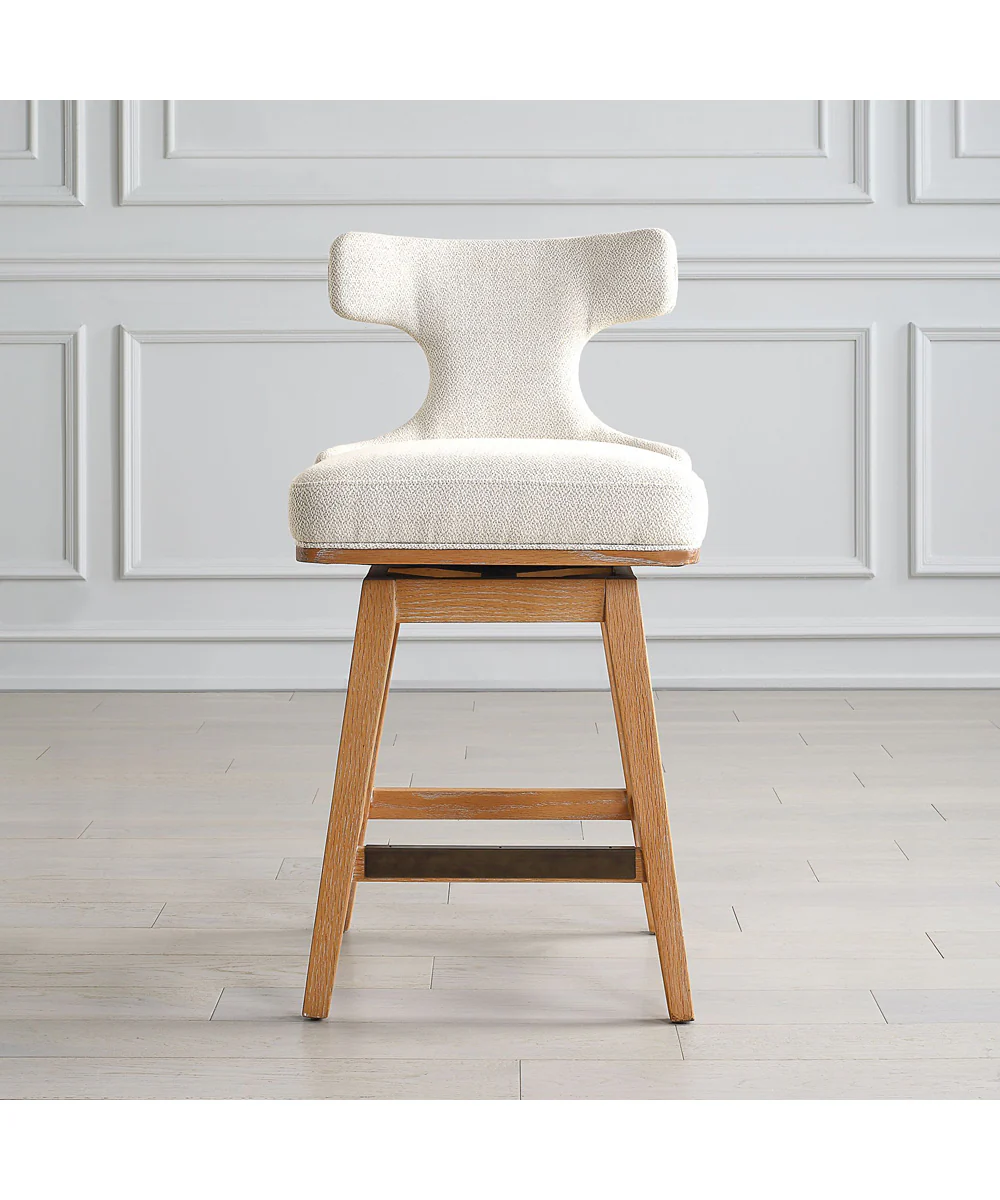Klismos Off-White Fabric Counter Stool - Image 2