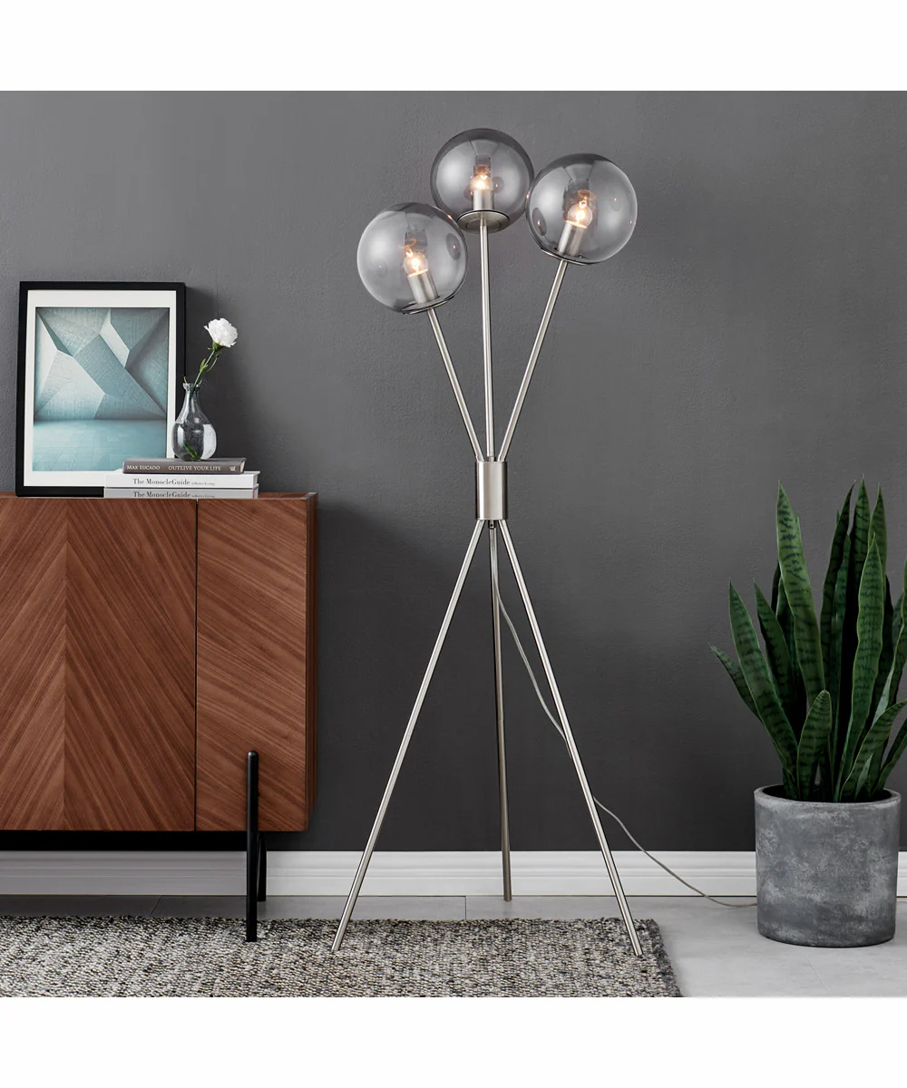 Lancy 3-Light 3-Light Floor Lamp Brushed Nickel/Smoke Glass - Image 3