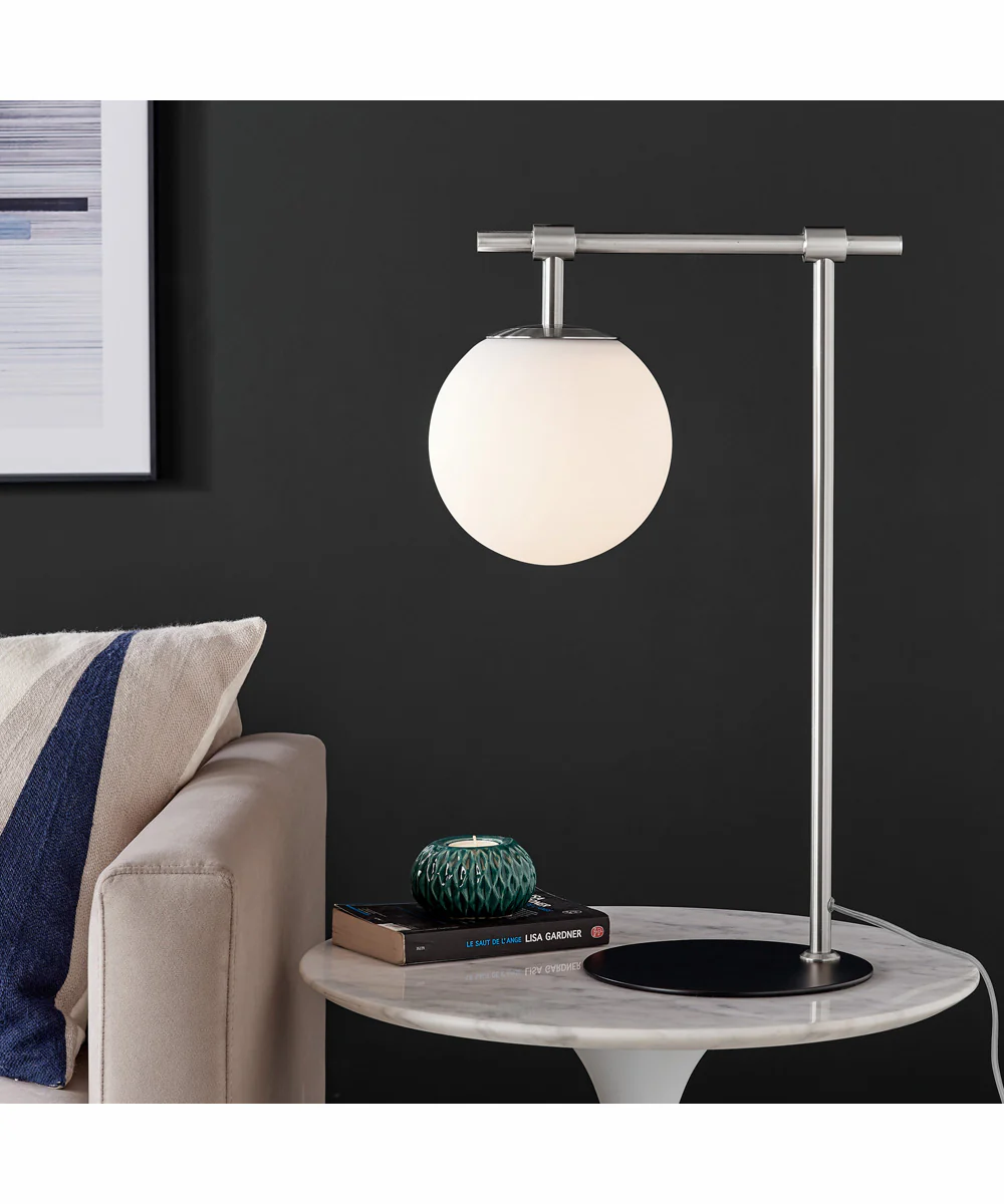 Lencho 1-Light Table Lamp Brushed Nickel/Frost Glass Shade - Image 3
