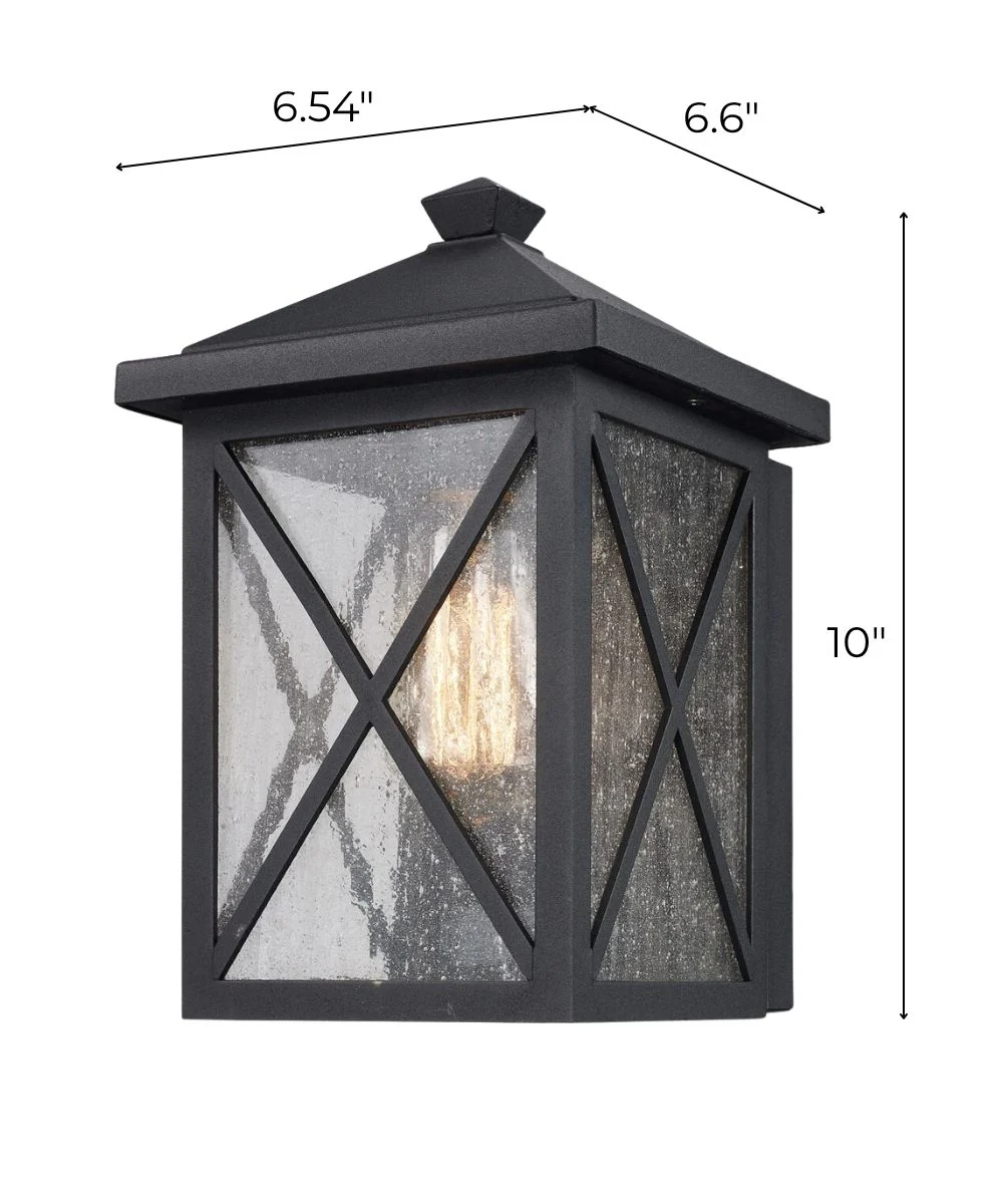 Leonis 10"High 1-Light Black Finish with Seeded Glass Shade Outdoor Wall Lantern - Image 2
