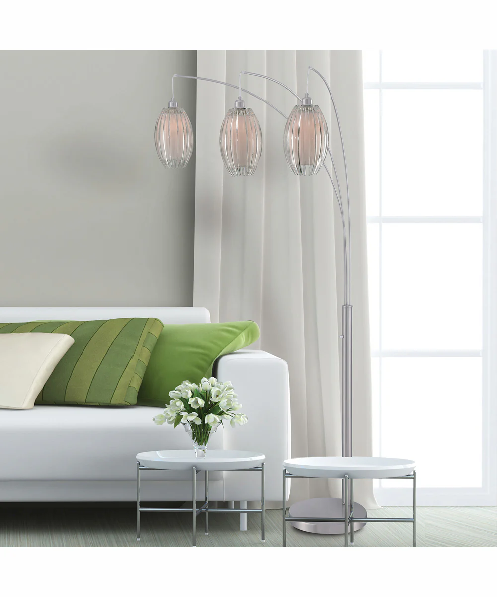 Lotuz 3-Light 3-Light Arch Lamp Chrome/ Clear Acrylic&White Shade - Image 3