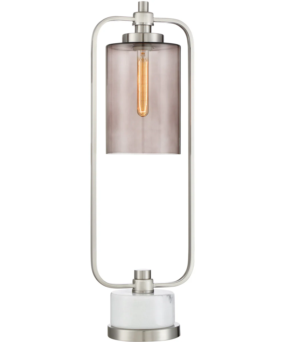 Lubbock 1-Light Table Lamp Brushed Nickel/Marble/Smoke Glass Shade